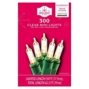 Holiday Time 300-Count Indoor and Outdoor Clear Mini Lights Green 62.5ft